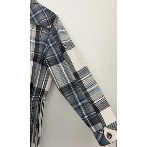 Idyllwind Boho Western Shacket Jacket L Cropped Plaid Fringe Cowgirl Festival - Picture 6 of 10